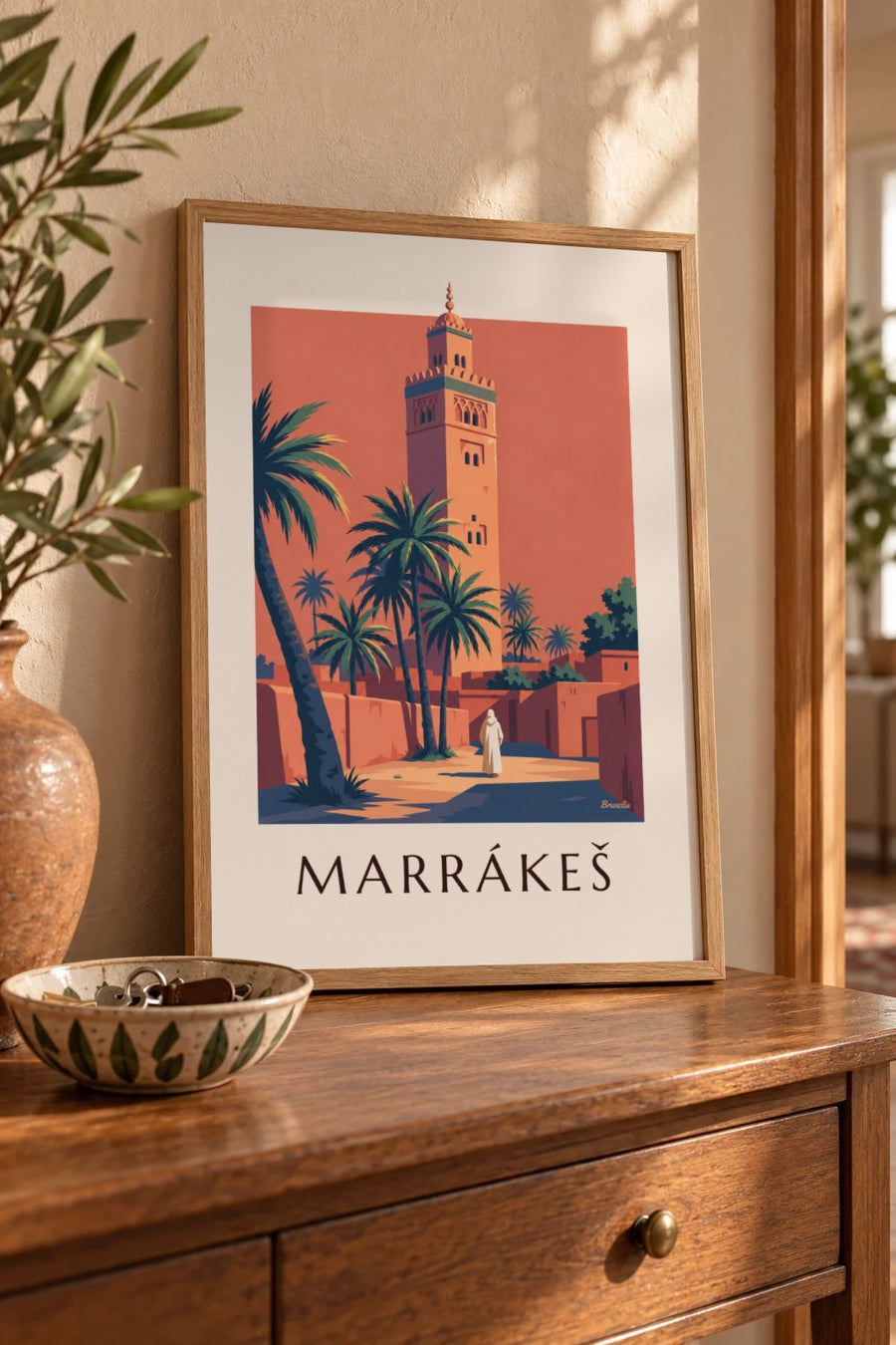 Plakát minaret Kutubíja osvětlený za soumraku v Marrákeši: malý formát A4 v rámu