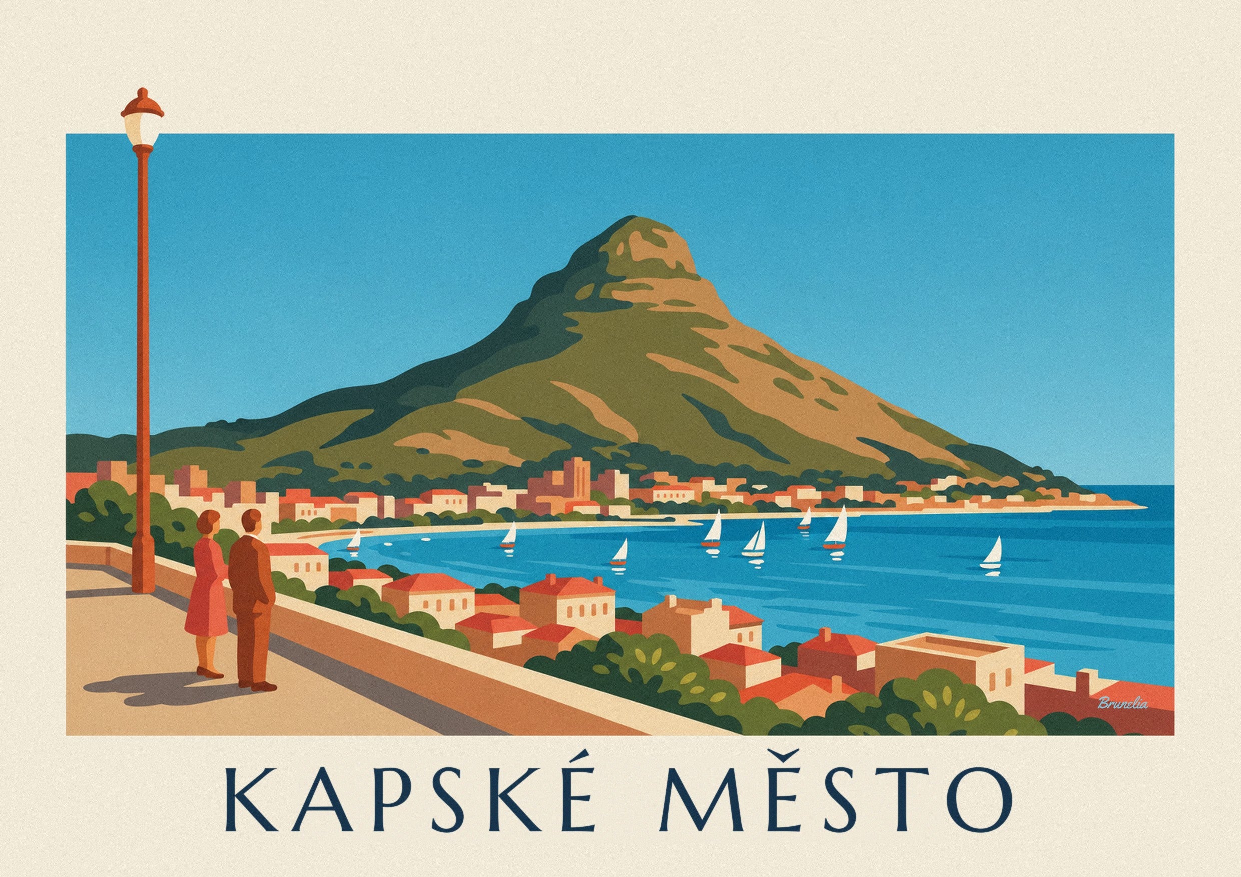 Plakát Kapské Město, Lion's Head a zátoka s plachetnicemi z promenády: detailní záběr