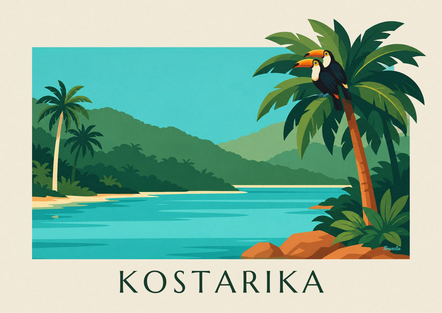 Plakát 2 tukani a tropická laguna v Kostarice