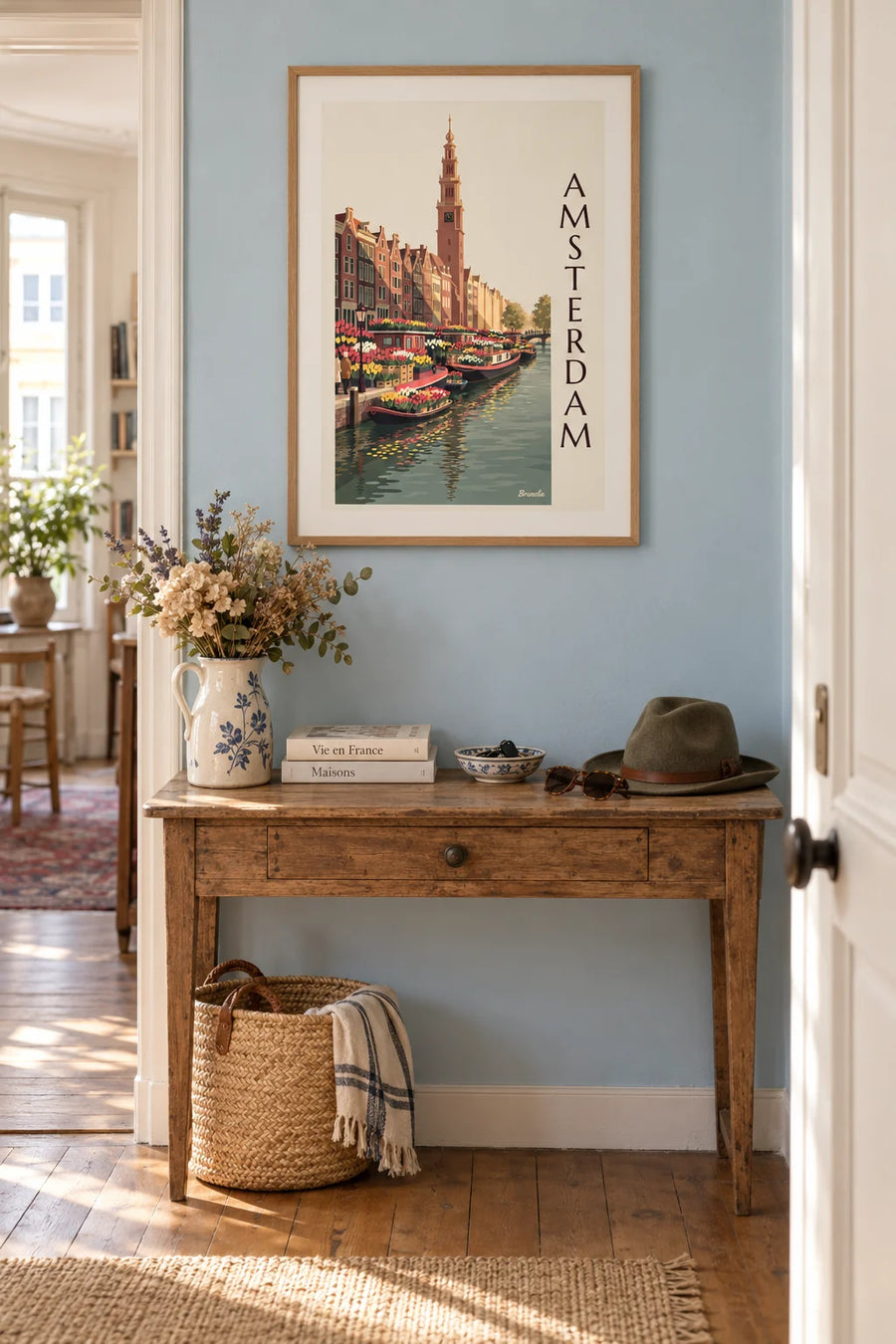 Singel flower market poster in Amsterdam: framed on the wall