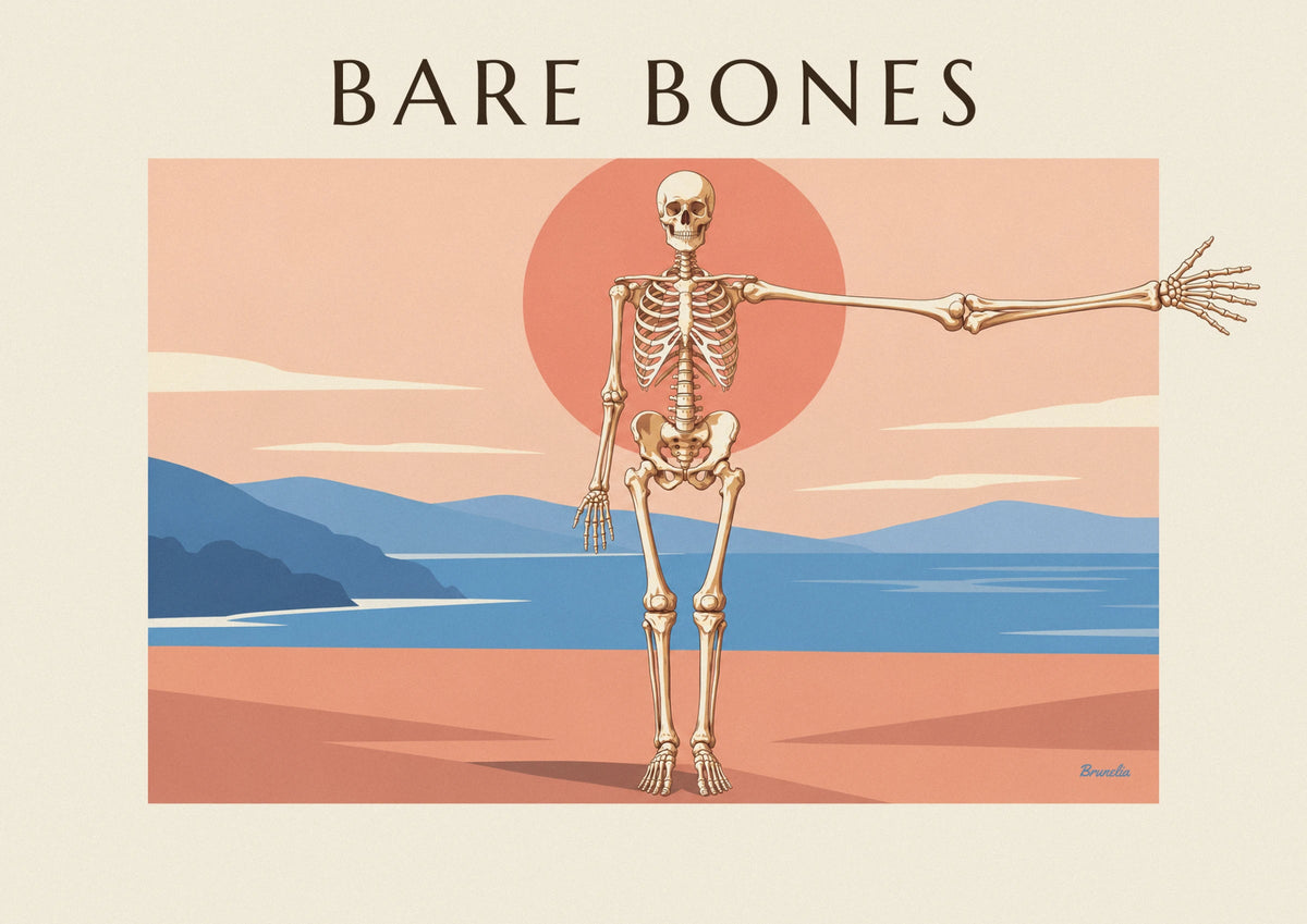 Front-view human skeleton anatomical chart poster