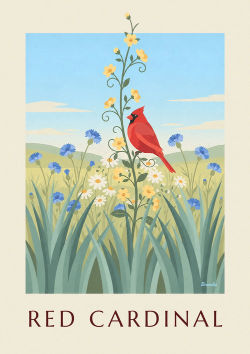 Affiche cardinal rouge et fleurs sauvages : l'affiche entière