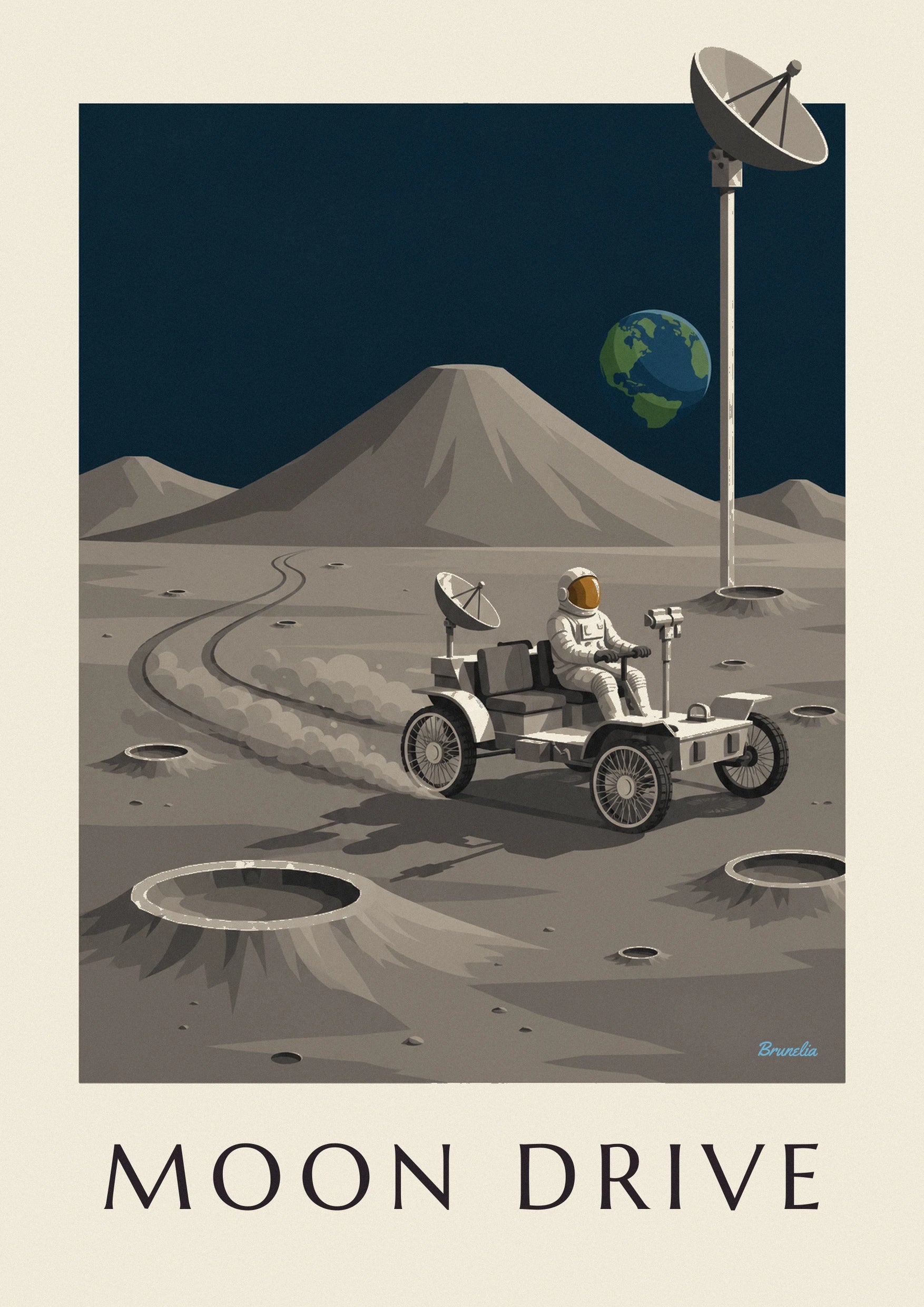 Lunar rover among Moon craters poster: close-up detail