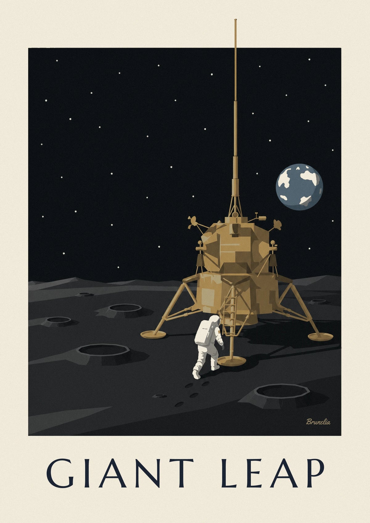 Astronaut walking toward the lunar module on the Moon poster
