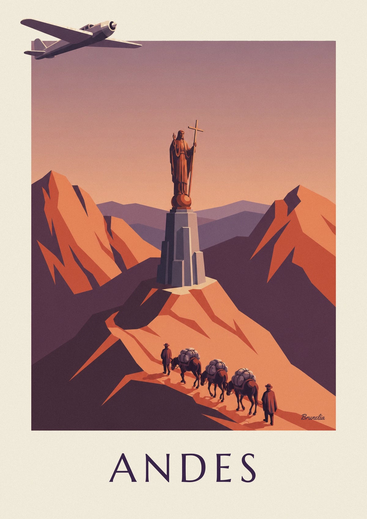 Airmail plane and Andes mule caravan poster