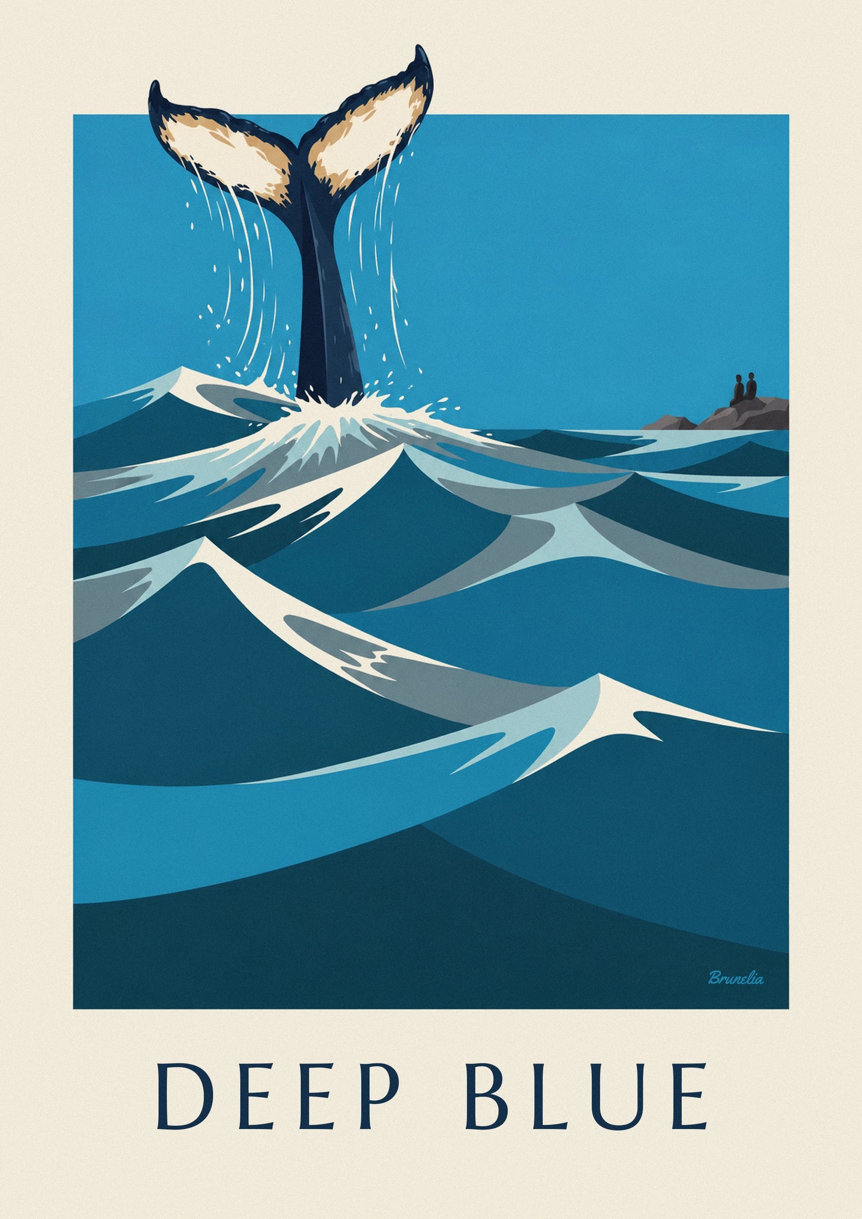 Humpback whale diving with raised tail poster: close-up detail