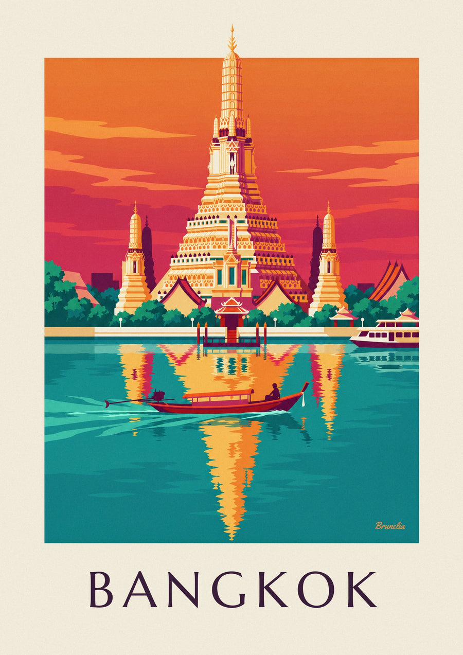 Plakát chrám Wat Arun na břehu řeky v Bangkoku
