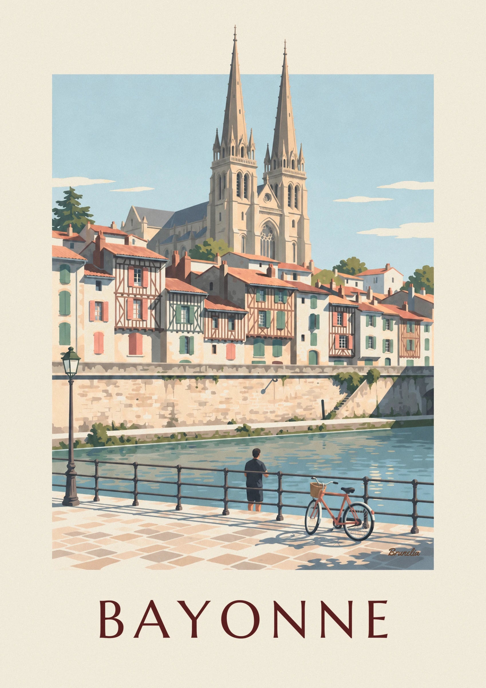 Les 2 flèches de la cathédrale au-dessus des toits de tuiles orangées