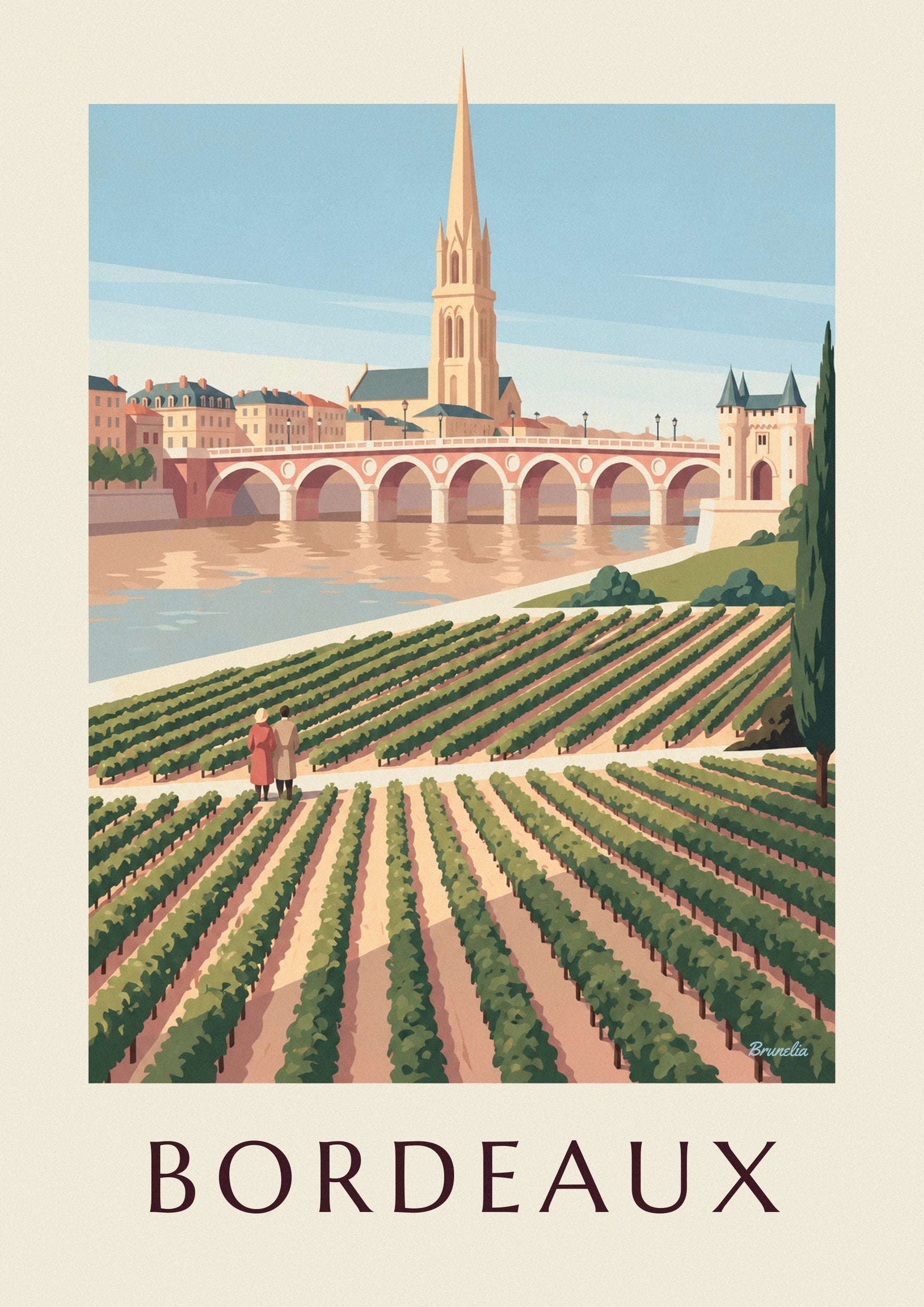 Stone bridge and Porte Cailhau in Bordeaux seen from the vineyards poster: close-up detail