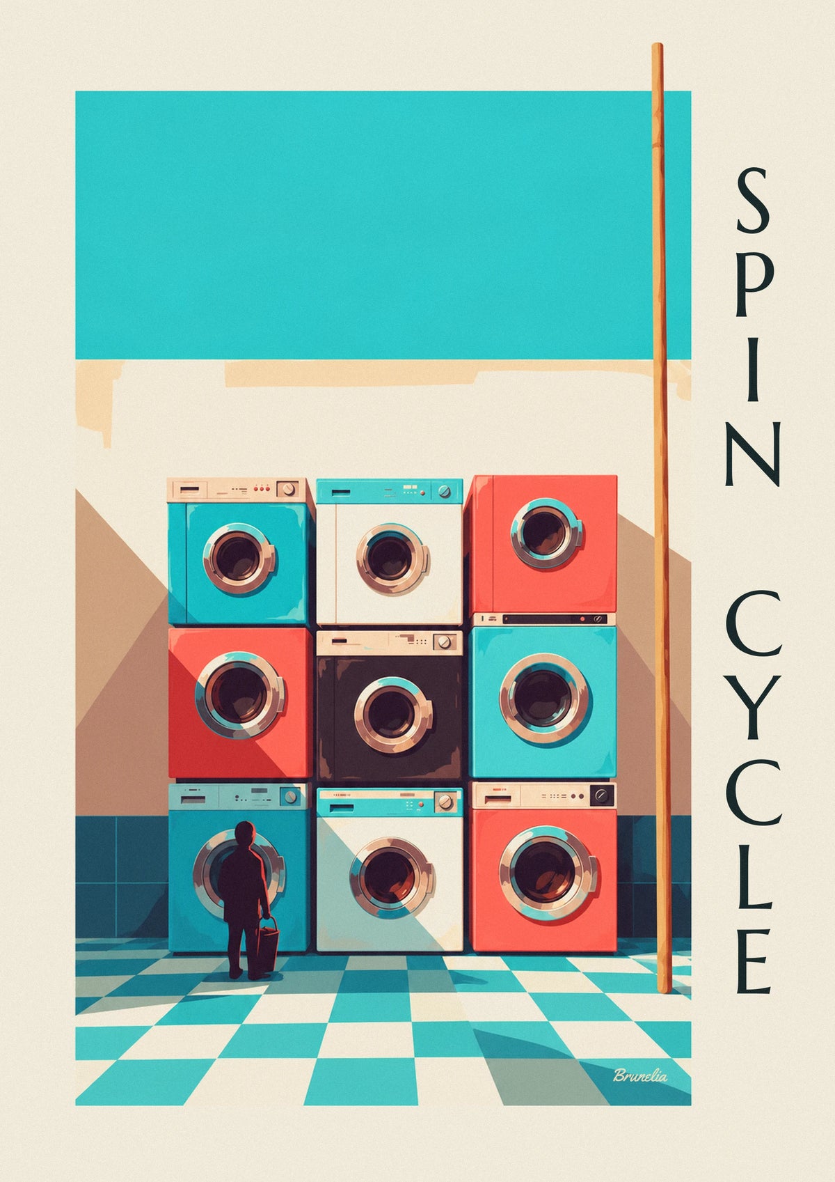 Grid of 9 colorful washing machines poster