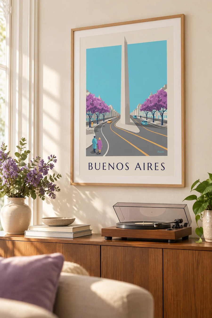 Plakát obelisk na třídě Avenida 9 de Julio v Buenos Aires: v rámu na zdi