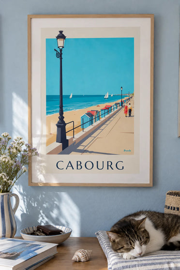 Plakát promenáda Marcela Prousta u moře v Cabourgu: zarámovaný na zdi