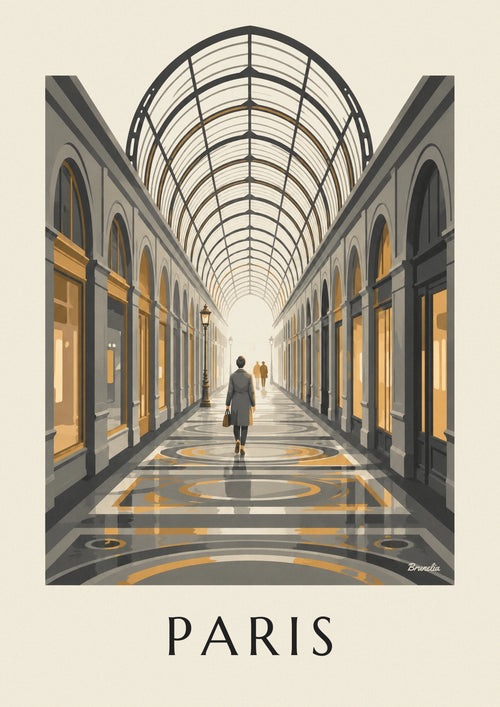 Plakát galerie Vivienne, pasáž se skleněnou střechou v Paříži: celý plakát