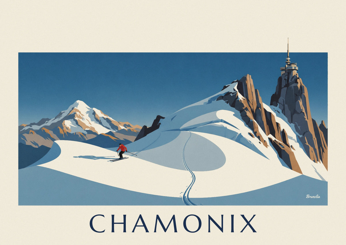 Chamonix Vallée Blanche glacier skier poster