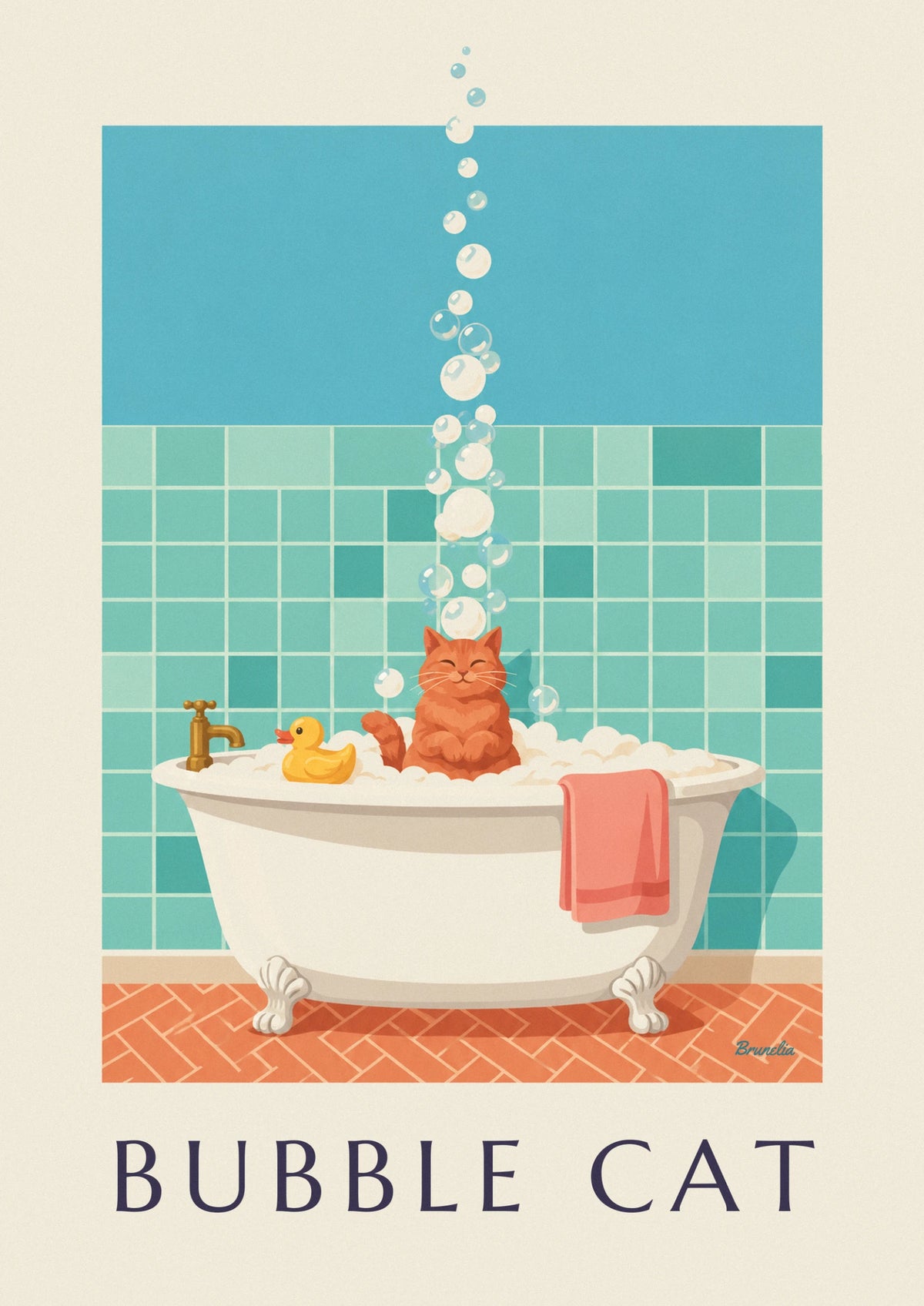Cat in a bubble-filled bathtub poster
