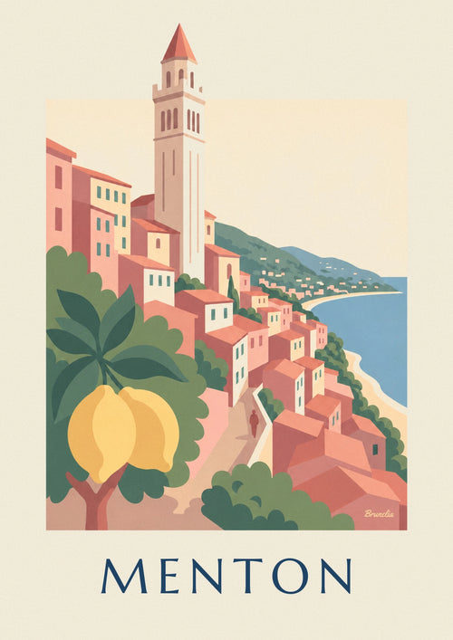 Poster of a Menton lemon and the old town on the French Riviera: the full poster