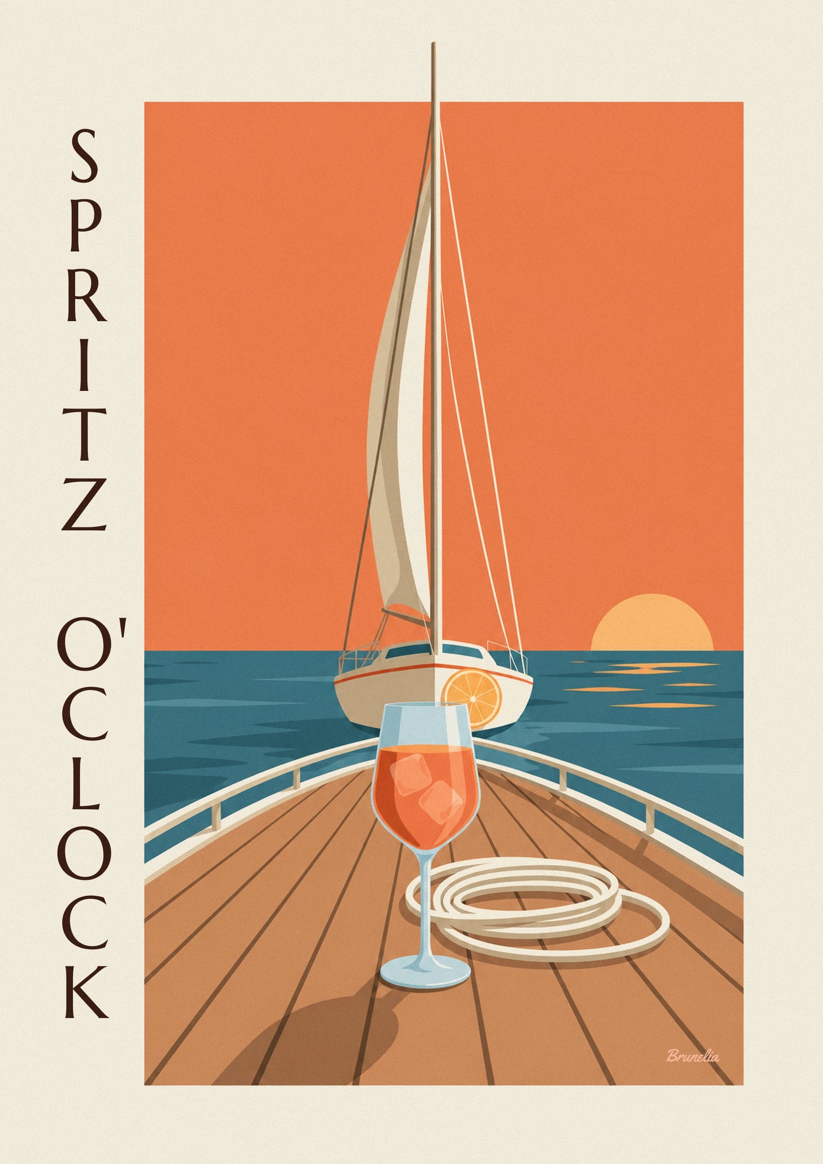 Spritz on a sailboat deck at sunset poster: close-up detail