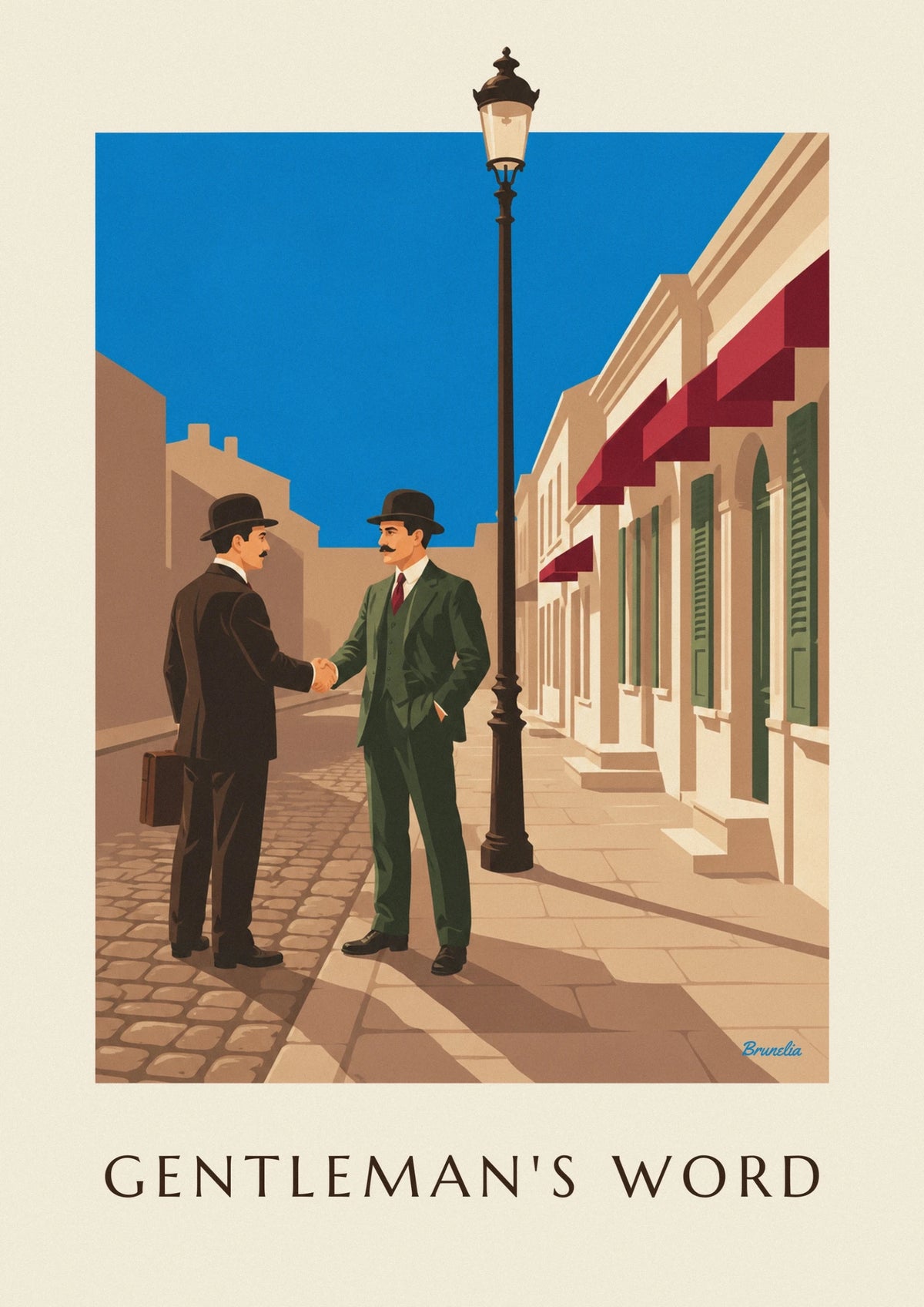Affiche 2 gentlemen en chapeau melon se serrant la main