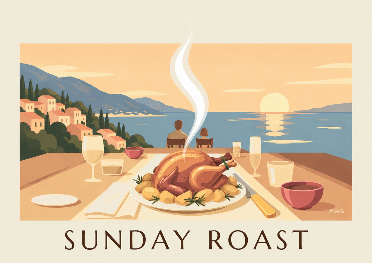 Sunday roast chicken and rosemary potatoes poster
