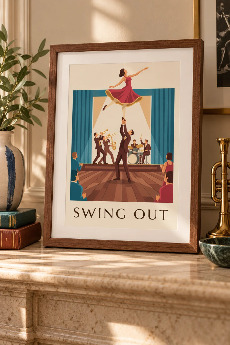 Poster of a couple of swing dancers in a ballroom: small framed A4 size
