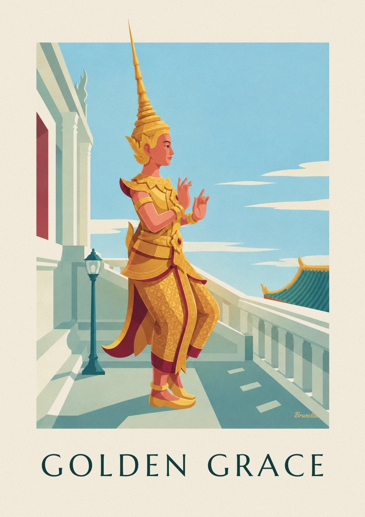 Thai dancer in gold embroidered costume poster