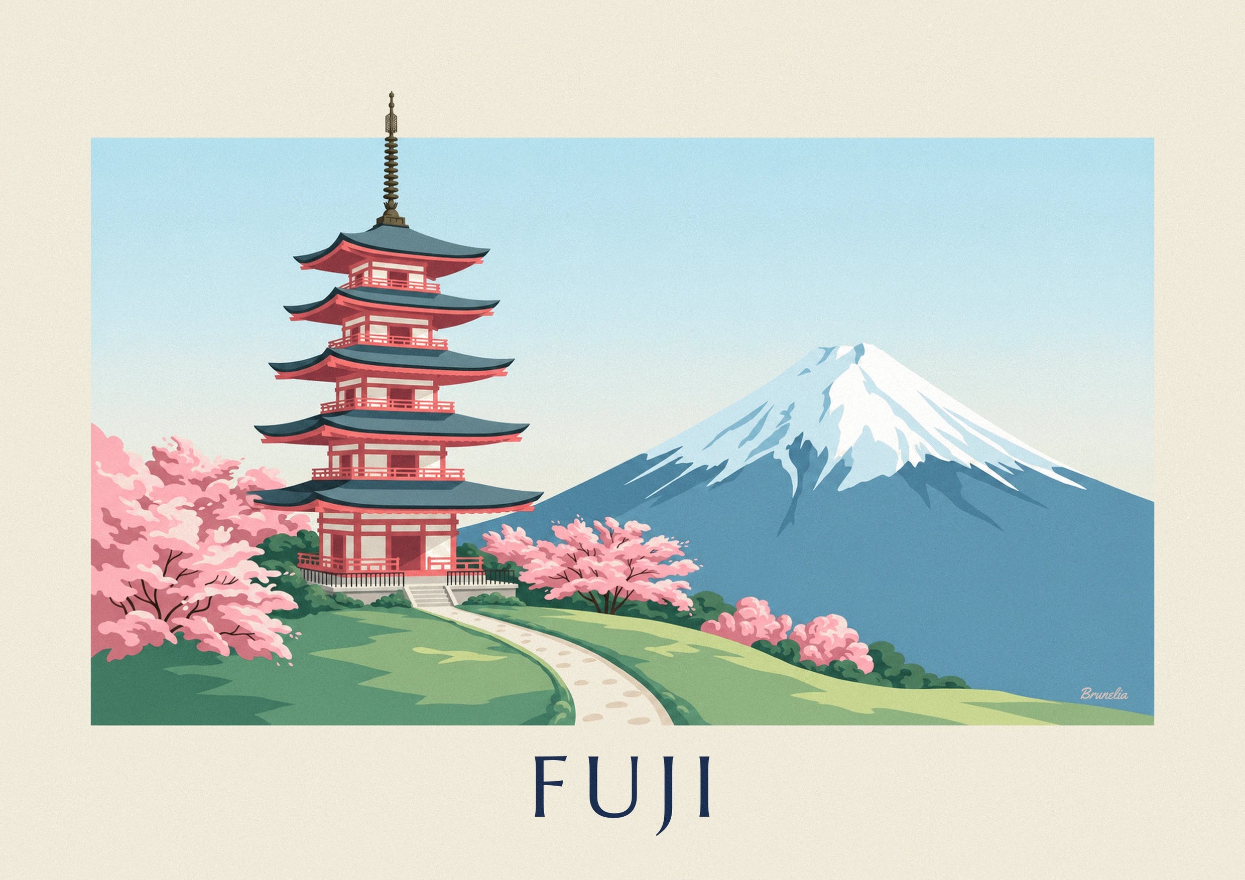 Plakát pagoda Chureito před horou Fuji a třešně: detailní záběr