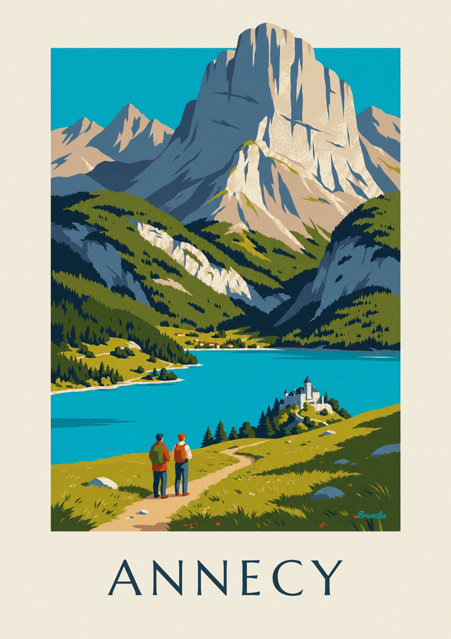 Plakát turistika nad jezerem Annecy