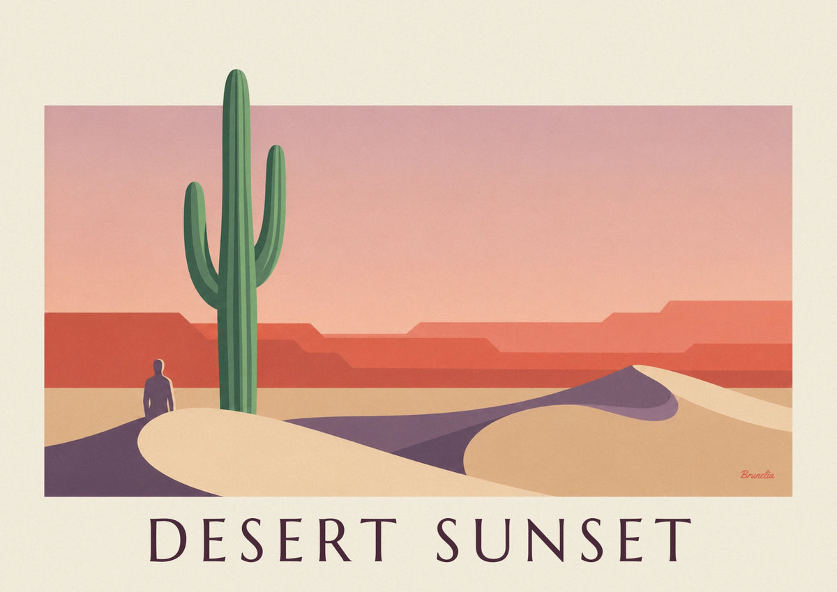 Desert sunset saguaro cactus poster