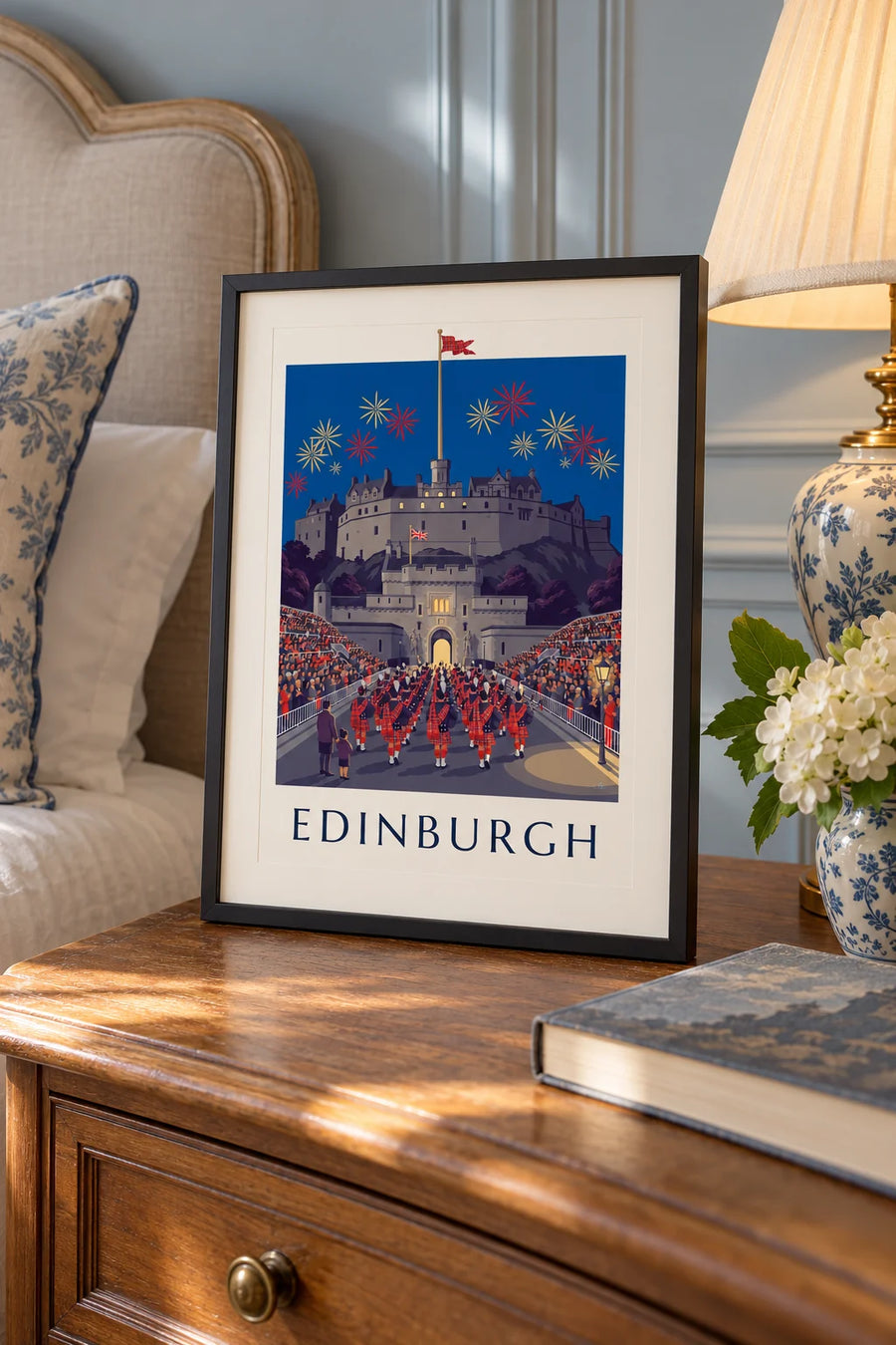 Plakát Edinburský hrad a Military Tattoo v noci: malý formát A4 v rámu