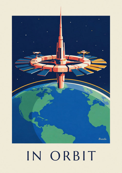 Affiche station spatiale en orbite autour de la Terre : l'affiche entière