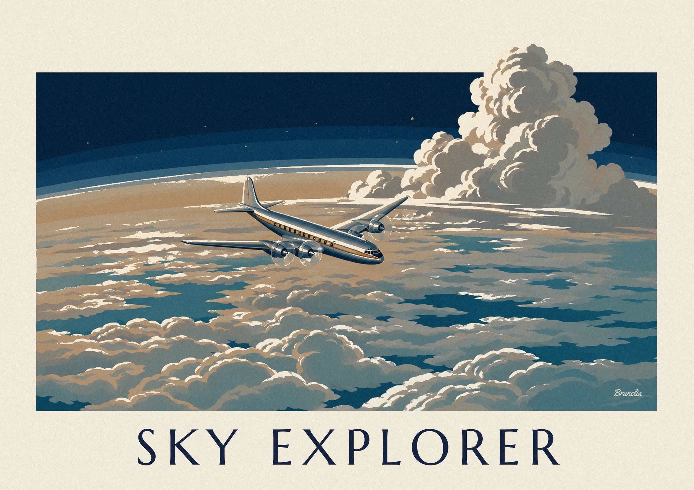 Airliner above a sea of clouds poster: close-up detail