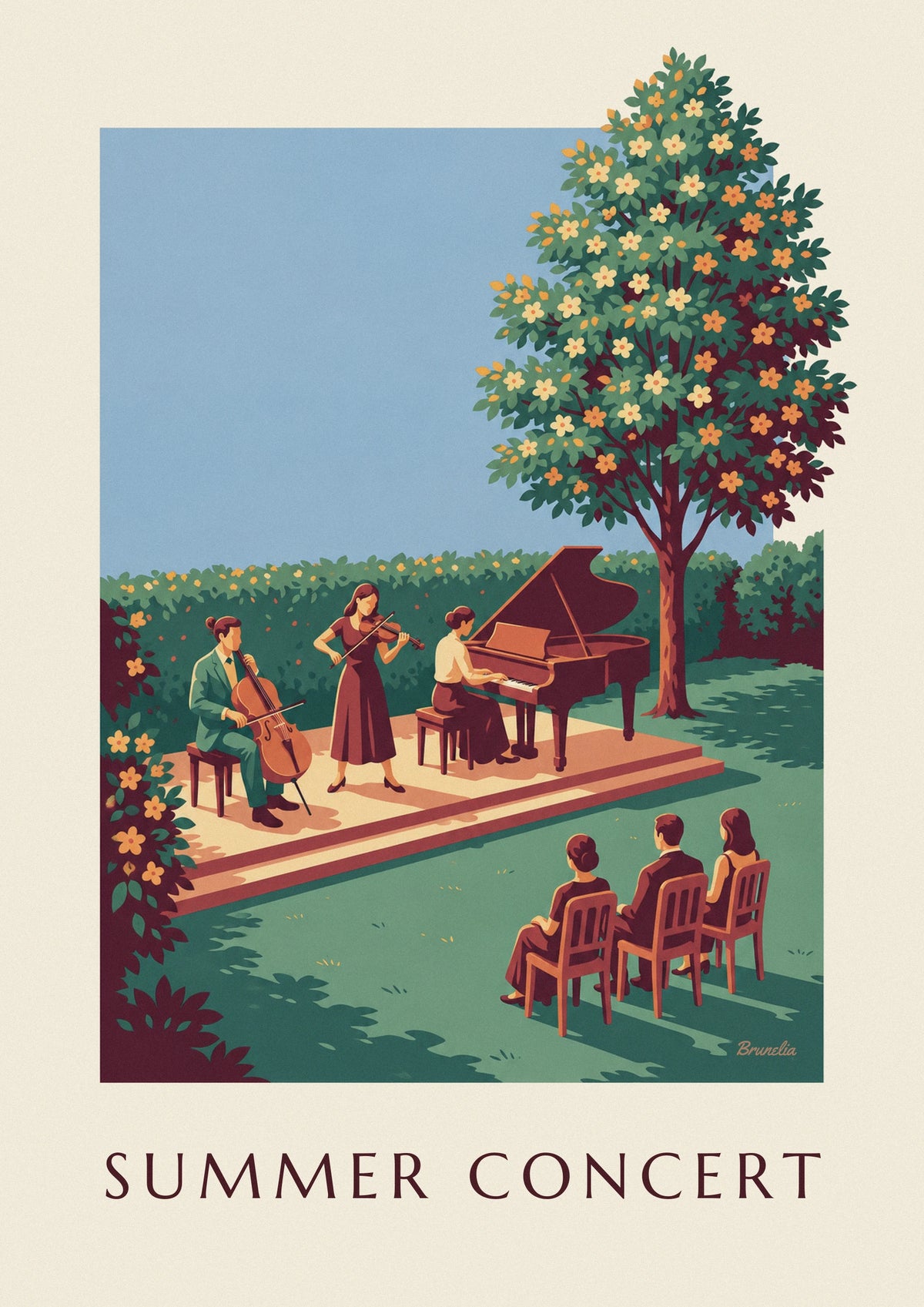 Outdoor summer classical music trio concert poster