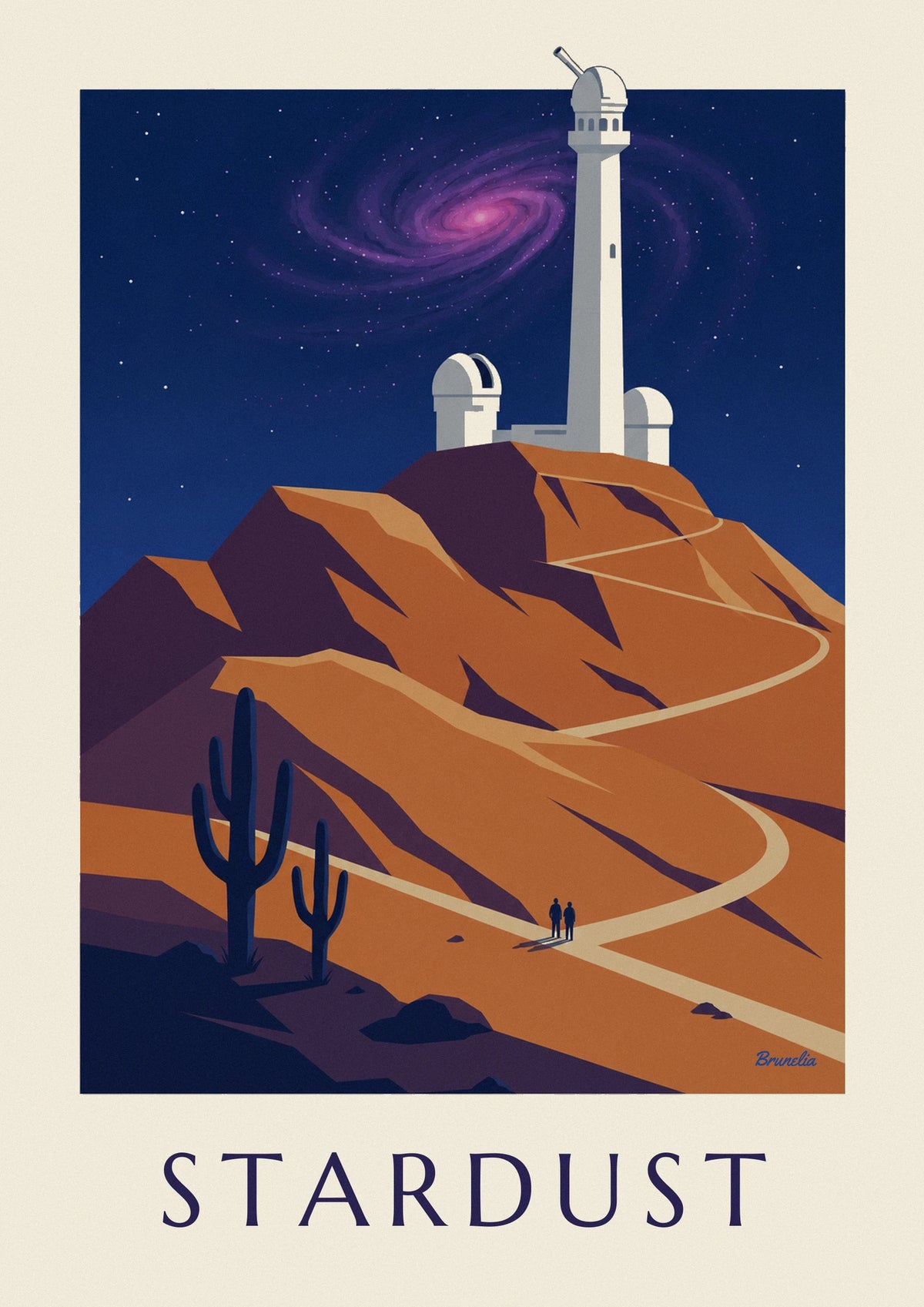 Spiral galaxy and nebula over an observatory poster