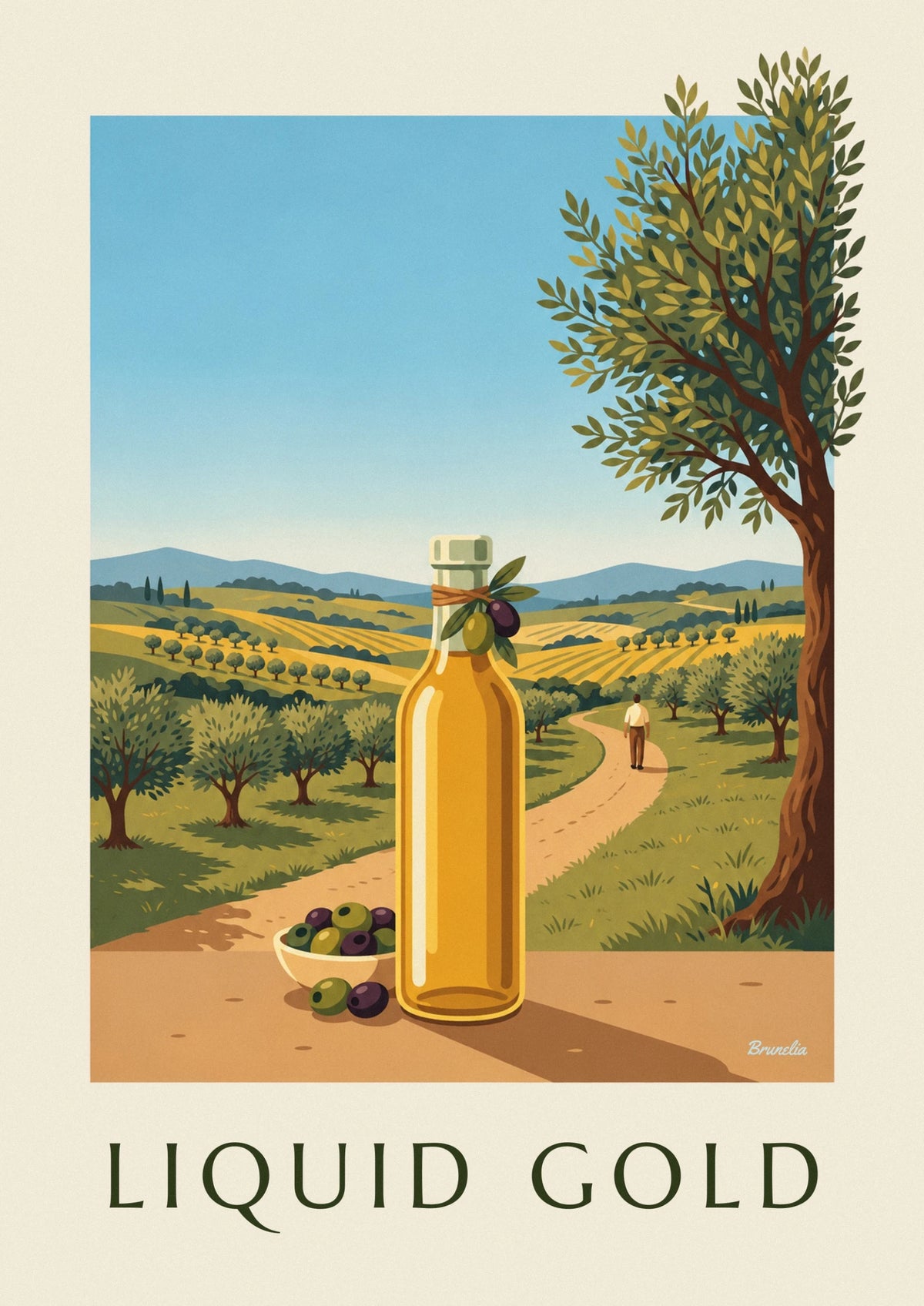 Affiche huile d'olive extra vierge et olives