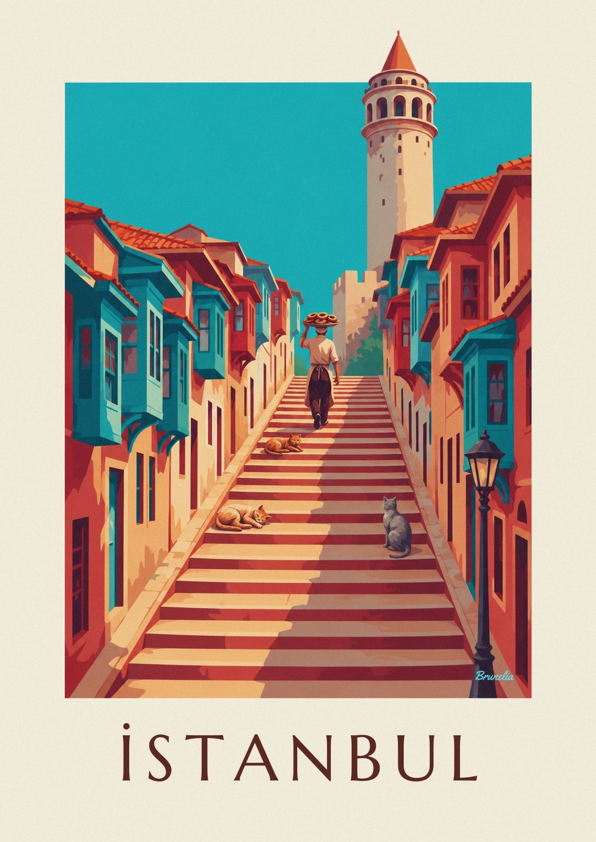 Galata alleys and Galata Tower in Istanbul poster