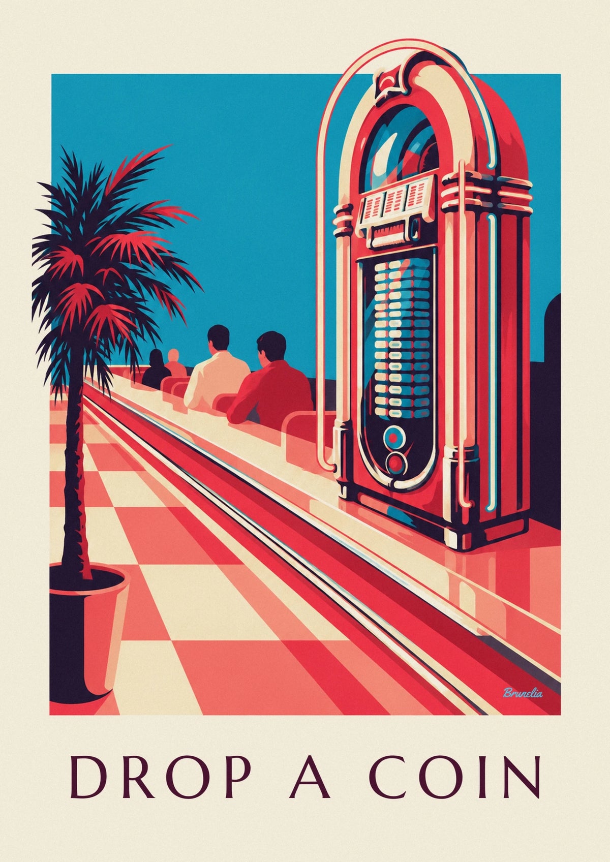 Colorful neon jukebox in a diner poster