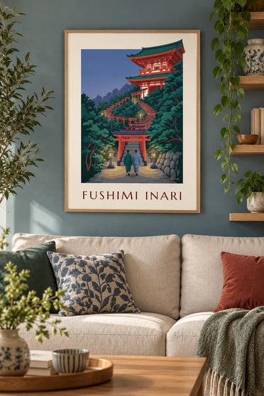 Affiche allée de torii du Fushimi Inari à Kyoto : encadrée au mur