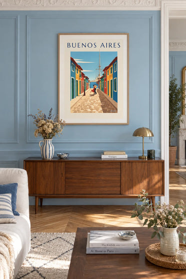 Affiche maisons colorées et tango à La Boca, Buenos Aires : encadrée au mur
