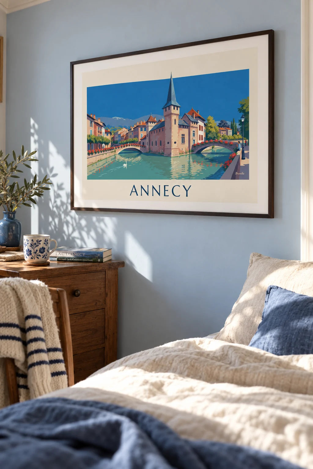 Mise en situation de Affiche palais de l'Isle et ponts fleuris sur le Thiou à Annecy