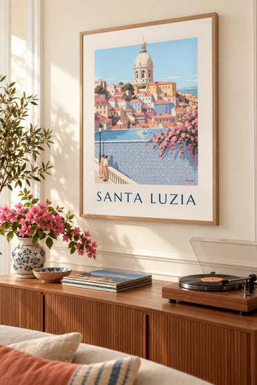 Plakát vyhlídka Miradouro de Santa Luzia s azulejos v Lisabonu: zarámovaný na zdi