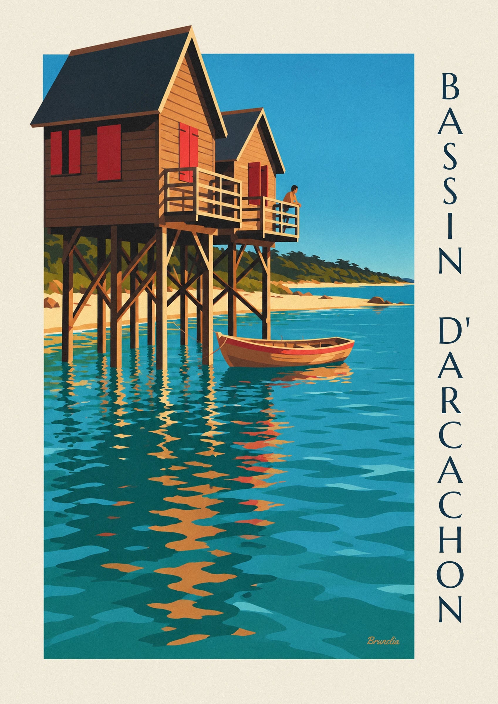 Arcachon Bay stilt houses at dusk poster: close-up detail