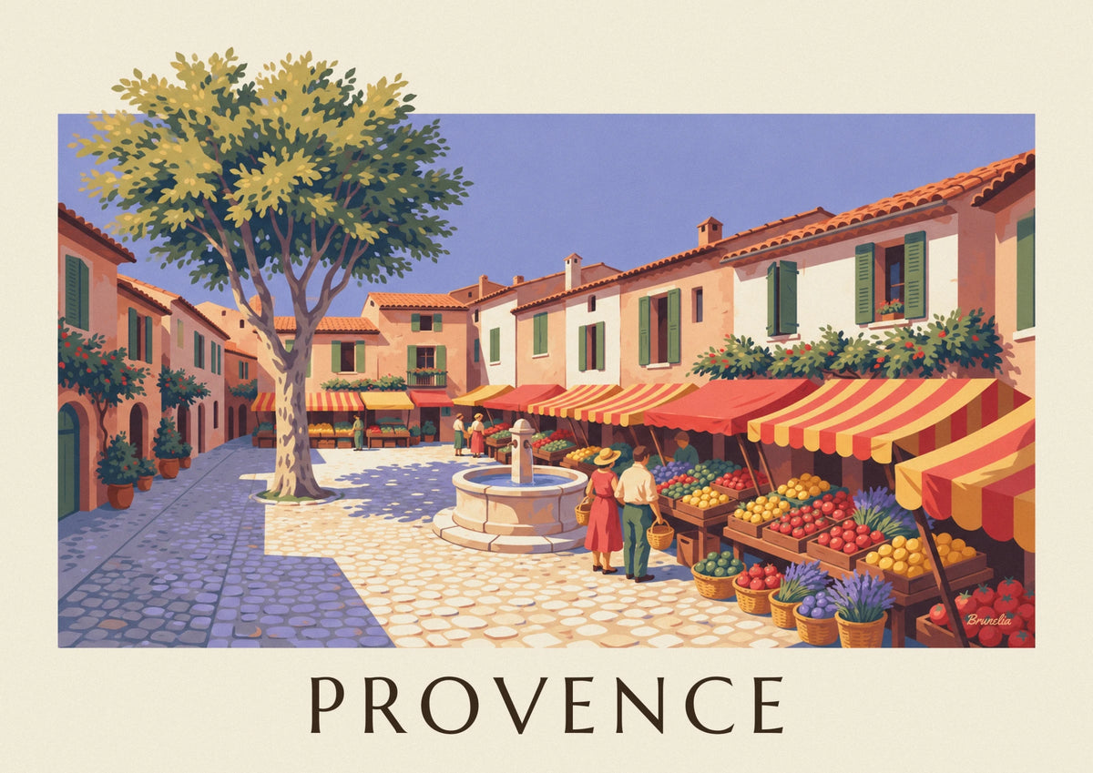 Provençal market with fruit and vegetable stalls poster