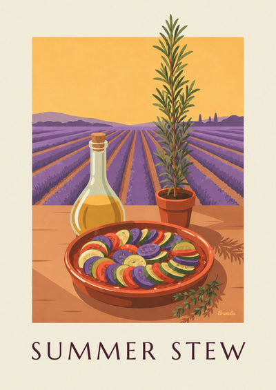 Plakát ratatouille v hliněné míse z Provence: celý plakát