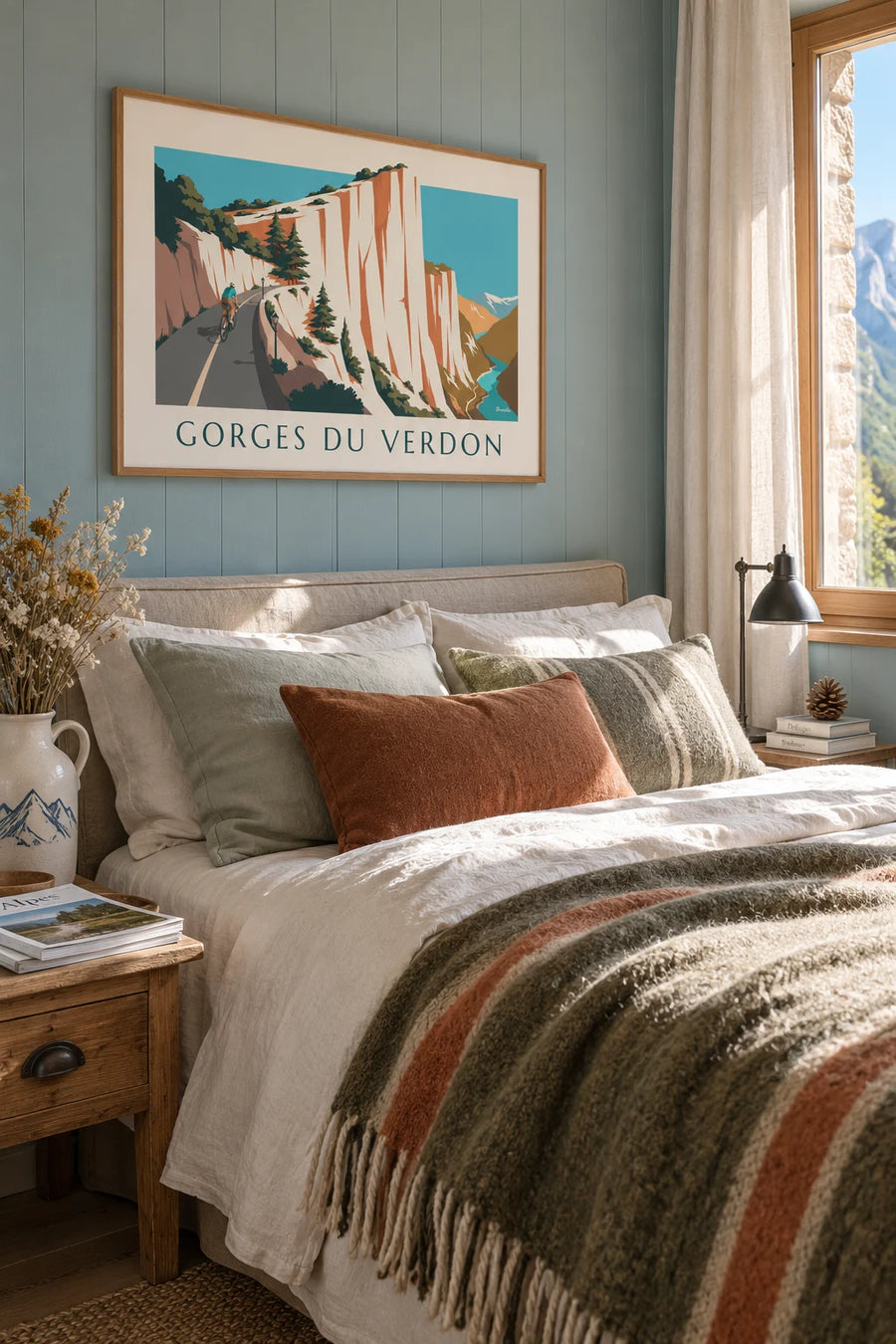 Poster of a cyclist on the road through the Verdon gorges: framed on the wall
