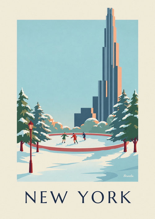 Poster of Central Park and its ice rink in winter in New York: the full poster