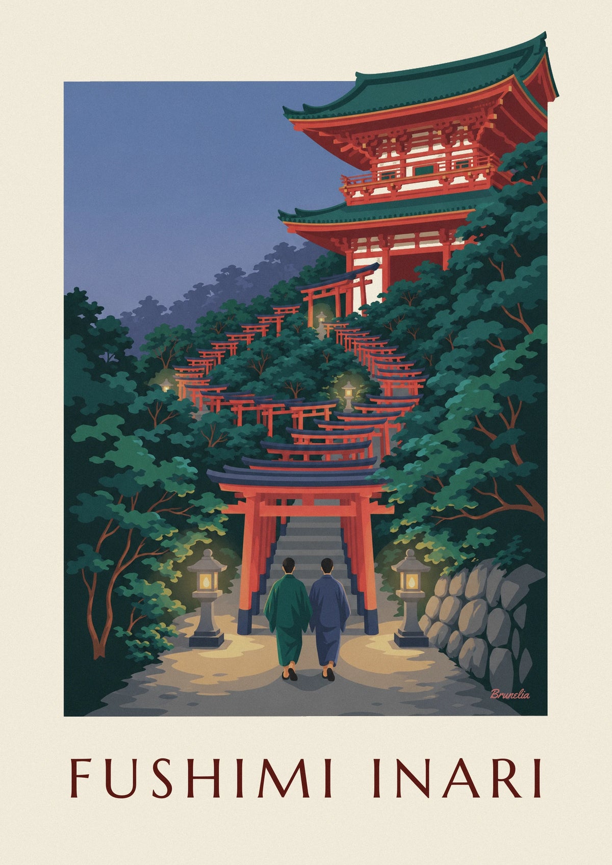 Affiche allée de torii du Fushimi Inari à Kyoto