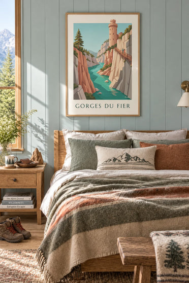 Affiche passerelle des gorges du Fier et château de Montrottier : encadrée au mur