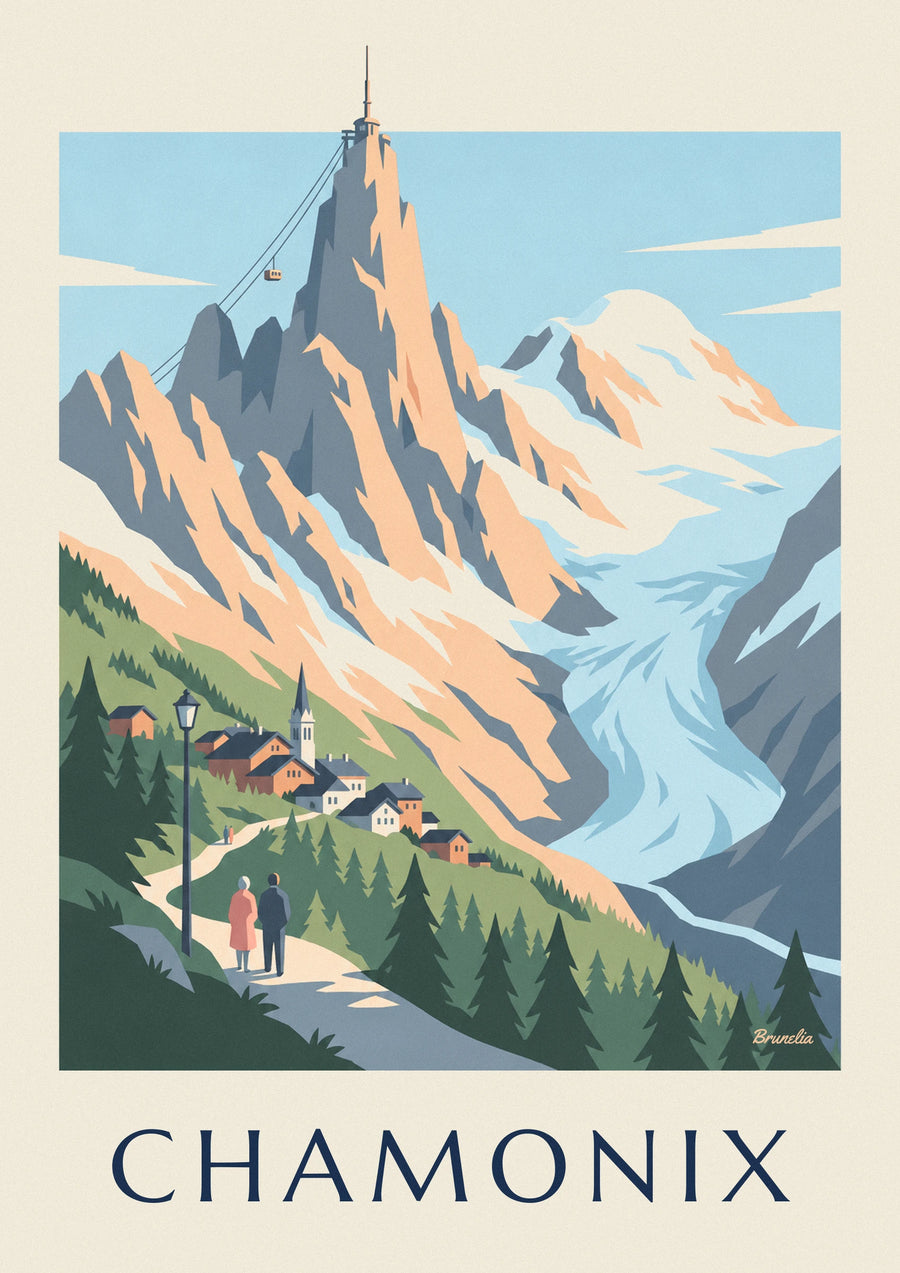 Plakát masiv Mont Blanc při pohledu z Chamonix