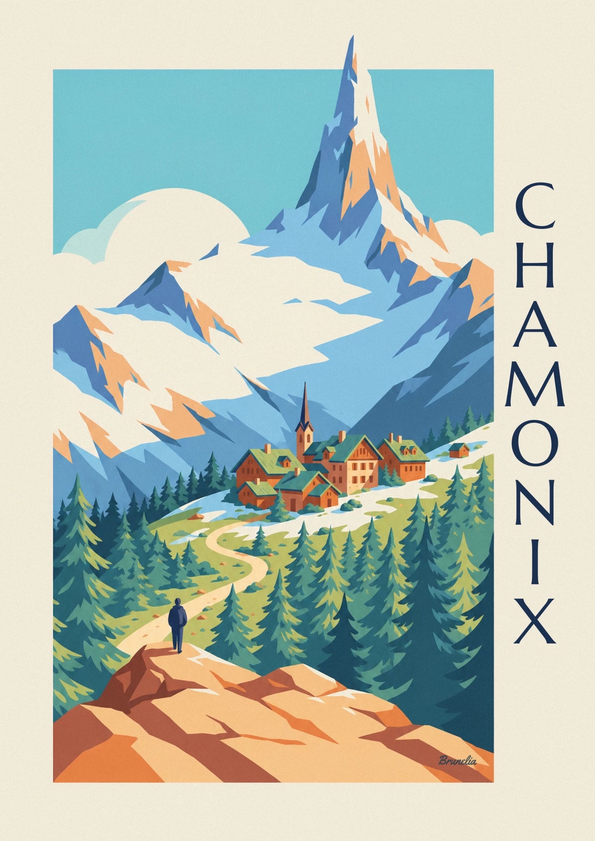 Affiche massif du Mont-Blanc vu depuis Chamonix