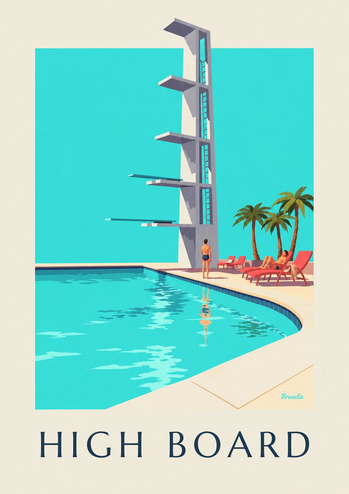 Outdoor pool diving board in the sun poster